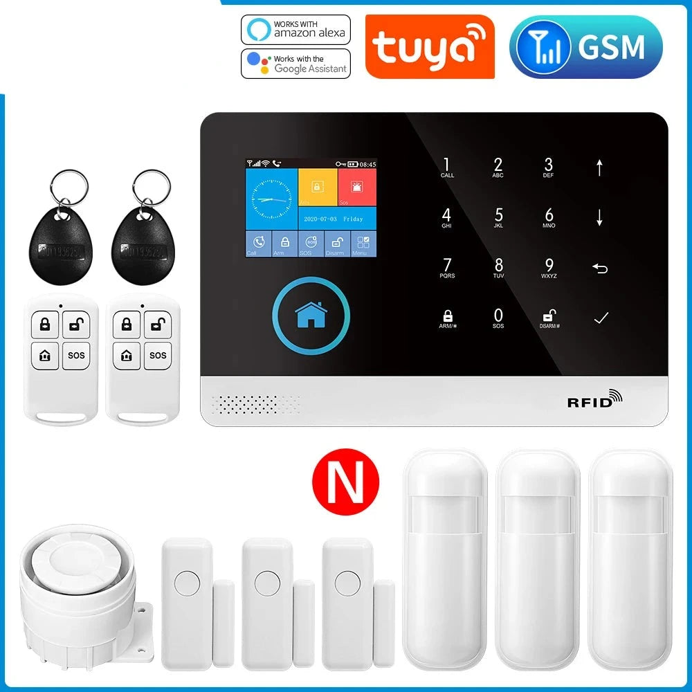 Gautone Tuya Smart Wifi Home Security Alarm System Wireless GSM Fire Alarm System Panel Smart Life App Control work with Alexa  Amaijoin