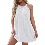 Load image into Gallery viewer, Womens Summer Floral Lace Boho Beach Mini Dress Round Neck Halter Sleeveless Retro Sexy Cutout A Line Tank Dress Casual Style  Amaijoin
