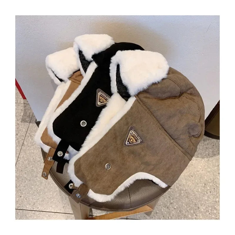 Lei Feng Hat Cotton Hat for Men and Women Winter Korean Version Tide Thickened Cycling Outdoor Northeast Ear Protection  Amaijoin