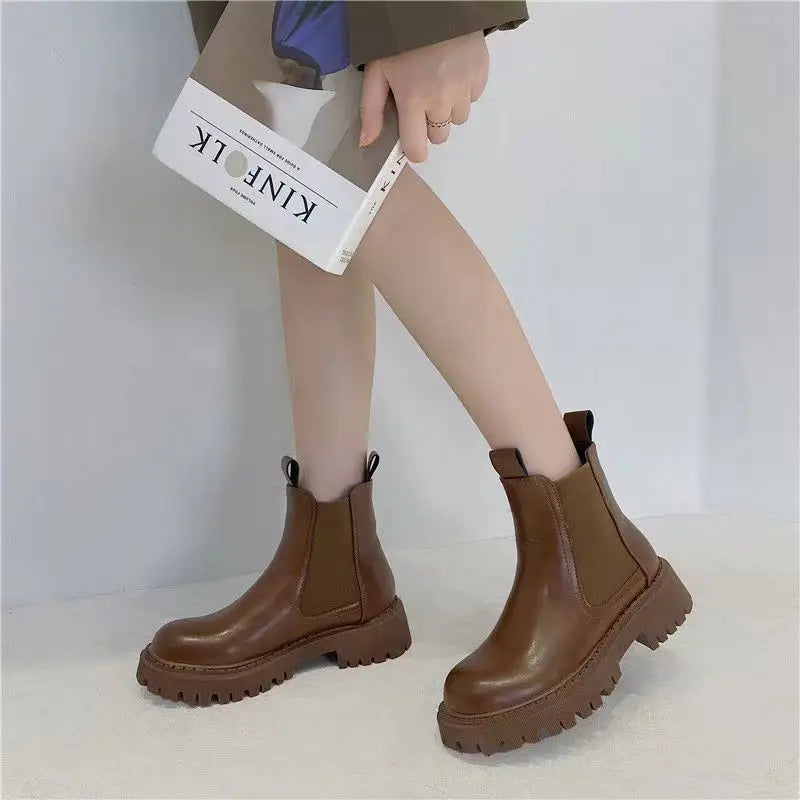 Women's Chelsea Boots Genuine Leather Autumn Winter Fashion  Ankle  Retro Marton Booties Ladies Bota Feminina Q356  Amaijoin