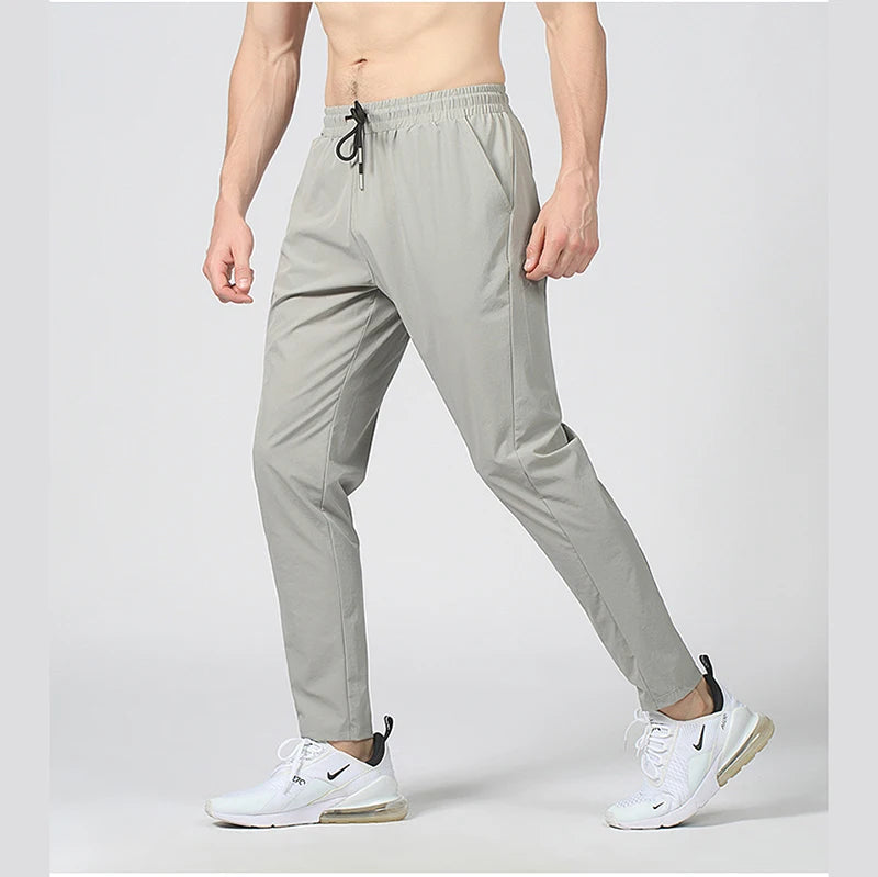 Gym Fitness Trousers Men's Pencil Pants Tight Jogging Running Breathable Quick-Drying Ice Silk Sports Wind Casual Fashion Pants  Amaijoin