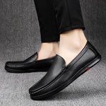 Load image into Gallery viewer, 2023 Men Black Hollowed Out Leather Shoes Brand Summer Genuine Leather Mens Loafers Moccasins  Breathable Slip on Driving Shoes  Amaijoin
