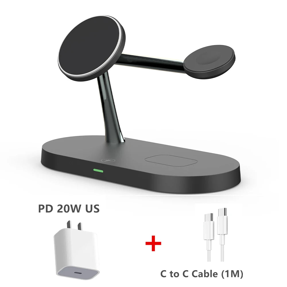 3 in 1 Wireless Charger For iPhone 12 13 14 15 Magsafe Charger Airpods Pro Apple Watch 9 8 7 6 QI Fast Charging Station  Amaijoin