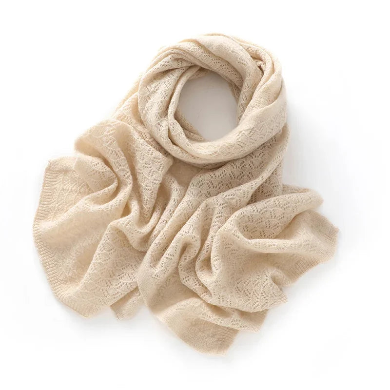 Autumn Winter New Women 100% Pure Cashmere Knitted Scarf Solid Color Poncho Warm Fashion Capes Ladies High Quality Scarves  Amaijoin