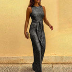 Load image into Gallery viewer, Spring and summer fashion elegant party jumpsuit round-necked sleeveless button sequins silver dot jumpsuit  Amaijoin
