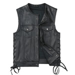 Load image into Gallery viewer, Soft Thin Cowhide Genuine Leather Vest for Men Sleeveless Jacket V-Neck Motorcycle Biker Waistcoat for Riding  Amaijoin
