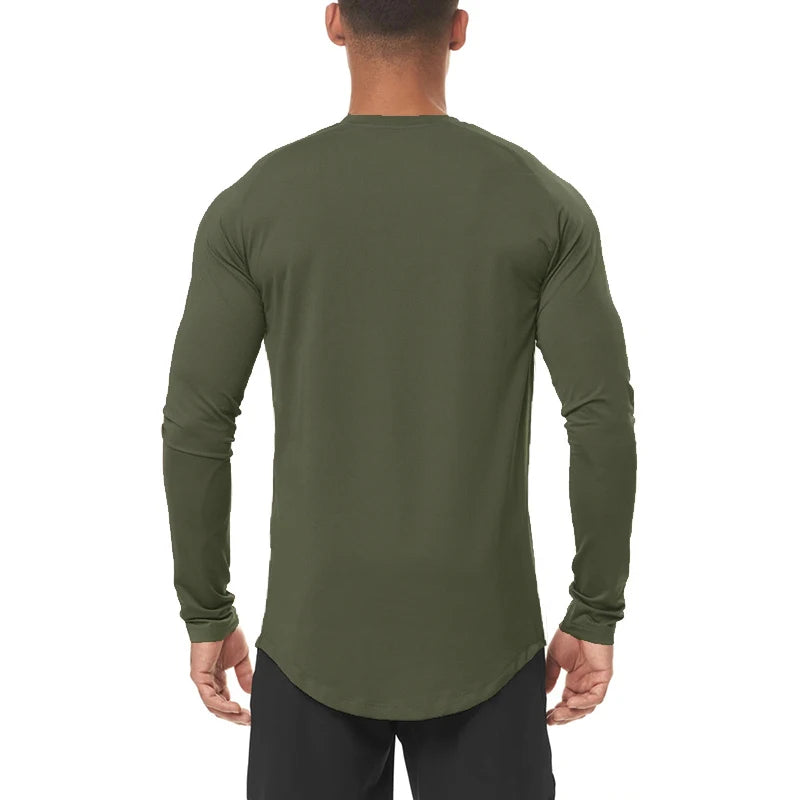 High Elastic Tight Long Sleeve Casual Shirt Autumn Breathable Quick Dry Mens T-shirt Gym Fitness Bodybuilding Running Sportswear  Amaijoin