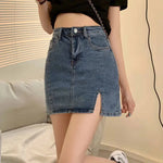 Load image into Gallery viewer, High-waisted Denim Mini Skirt Women&#39;s Summer Anti-exposure Side Slit Bodycon Skirt Trendy A- line Mini Dress  Amaijoin
