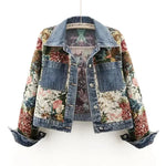 Load image into Gallery viewer, 2024 Spring Autumn New Print Denim Jacket Splicing Long Sleeve Lapel Pocket Denim Tops Women&#39;s Short Jacket Fashion Cowgirl Coat  Amaijoin
