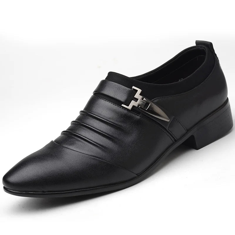 2023Classic Men Dress Shoes Slip on Black Leather Shoes for Men Plus Size Point Toe Business Casual Men Formal Shoes for Wedding  Amaijoin