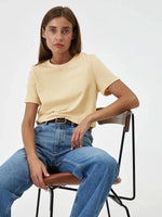 Load image into Gallery viewer, Wolfeel Summer 100% Cotton Women&#39;s T-shirt Bottoming Basic Fashionable Solid Lady Short Sleeve Loose Tops Shirts 230g/㎡ Tops  Amaijoin
