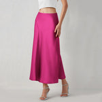 Load image into Gallery viewer, Beach Women&#39;s Skirts Solid Color Purple Satin Skirt Women High Waist Summer Long Skirt New 2024 Elegant Ladies Office Skirts  Amaijoin
