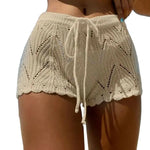 Load image into Gallery viewer, Women Beach Shorts Hollow Out Knitted Lace Drawstring Summer Bikini Pants Crochet Knit Swim Beach Wear Cover Up Juicy-buttocks  Amaijoin
