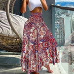 Load image into Gallery viewer, Summer Fashion High Waist Thin Printing Female Skirts Commute Elegant Elastic Waist Bohemia Holiday A-line Skirt Versatile Dress  Amaijoin
