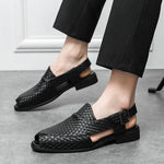 Load image into Gallery viewer, Black Sandals for Men Brown Woven Buckle Strap Men Shoes Leisure Vacation Beach Shoes Size 38-46 Luxury Breathable Garden Shoes  Amaijoin
