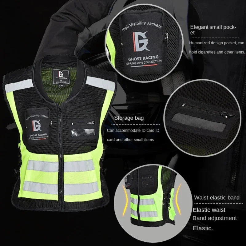 Motorcycle Vest Reflective Vest Motorcycle Jacket Biker Vest  Moto Reflective Jacket Safty Waistcoat Warning Green Yellow Black  Amaijoin