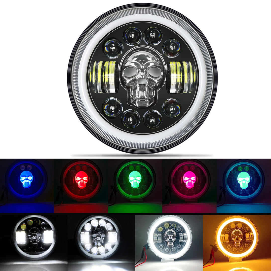 7" Round LED Headlight Cafe Racer for Yamaha Harley Road King Jeep Wrangler Jk Halo Angel Eyes 7 Inch Motorcycle LED Headlight  Amaijoin