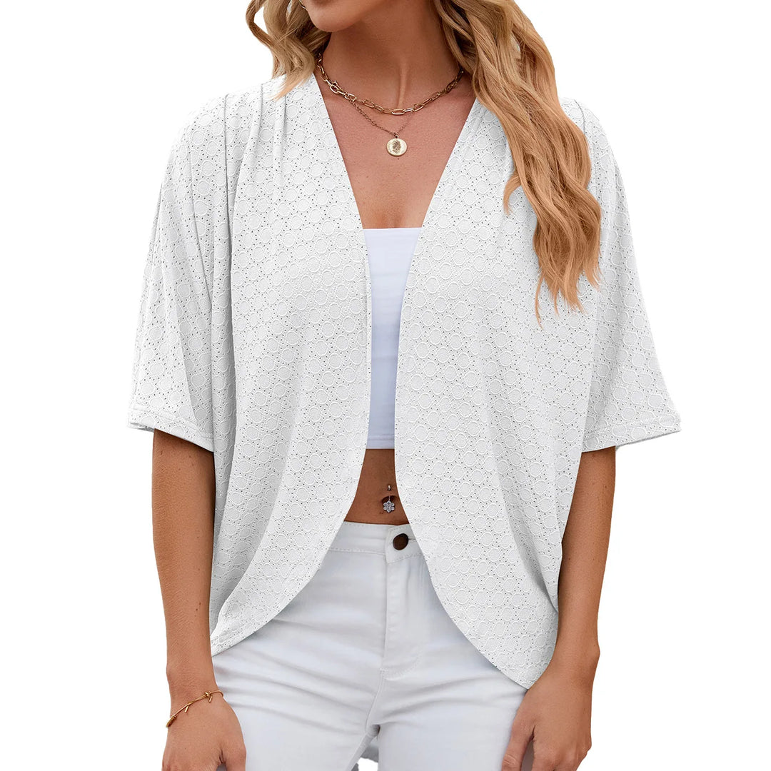 2024 Elegant Women's Mid Sleeve Casual Loose Hollow Out Cardigan Fashion Ladies Outwear Womens Sunscreen Shirts Boho Tops  Amaijoin