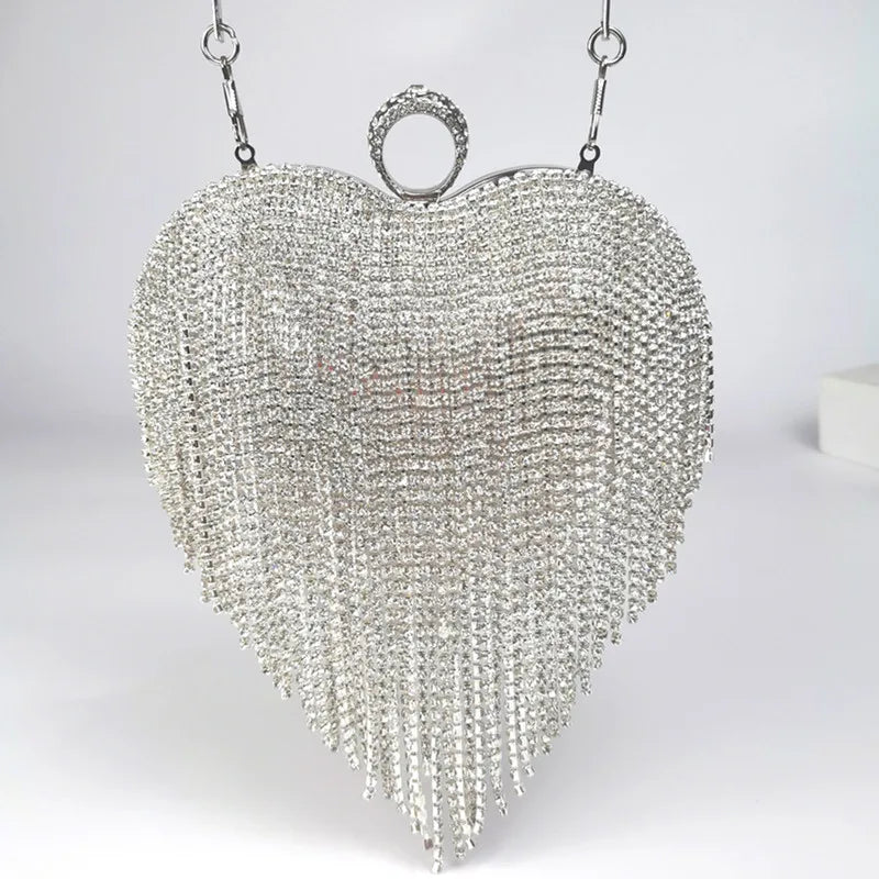 Rhinestone Evening Bag Heart Pattern Silver Clutch Womens Fashion Diamond Banquet Clutch And Purse Wedding Bridal Prom Wallets  Amaijoin