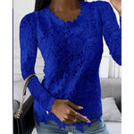 Load image into Gallery viewer, Summer Fashion Woman Pulovers Blouses Lace Hollow Out Long Sleeves Solid T-shirt Korean Style Star Girl Top Y2K  Amaijoin
