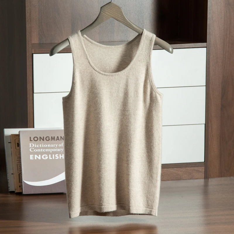 MVLYFLRT 12 Needle U-Neck Pullover Tank Top for Men's 100% Cashmere Knitted Inner Strap Summer New T-shirt Soft and Glutinous  Amaijoin