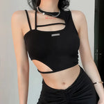 Load image into Gallery viewer, Dark Style Hollowed Out Tank Top Women&#39;s Asymmetric Slim Fit Strap Crop Tops Y2k Gothic Sexy Cute Corset Korean Fashion Clothing  Amaijoin
