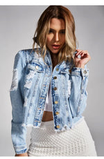 Load image into Gallery viewer, 2022 Fall New Woman Long Sleeve Ripped Short Denim Jacket Fashion Hipster Jeans Coat Street Casual Female Clothing S-XL  Amaijoin
