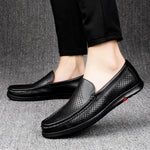 Load image into Gallery viewer, 2023 Men Black Hollowed Out Leather Shoes Brand Summer Genuine Leather Mens Loafers Moccasins  Breathable Slip on Driving Shoes  Amaijoin
