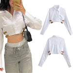 Load image into Gallery viewer, Women&#39;s New Shirt Poplin Belt Decoration Slim Fit Short Fashion Casual Versatile Long sleeved Top  Amaijoin
