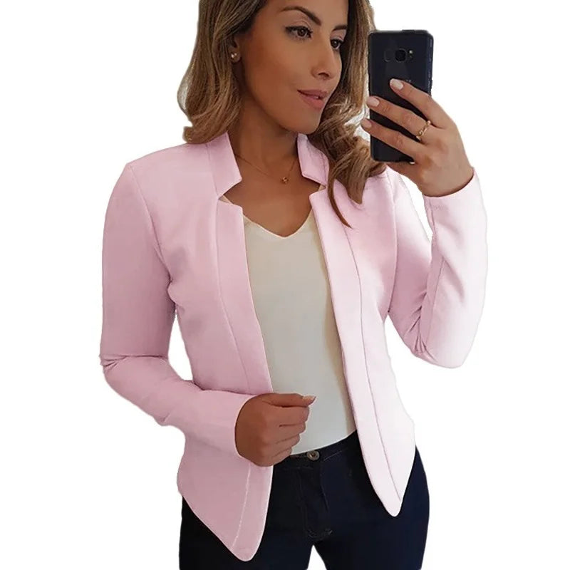 Women Thin White Blazers Spring 2022 Female Summer Blazer Long Sleeve Open Stitch OL Womens Slim Coats Femme Ladies Black Tops  Amaijoin