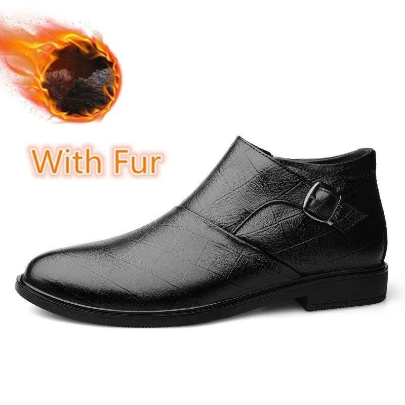 New Designer Genuine Leather Men Casual Boots Black Cow Leather Men's Shoes Luxury Trend Chelsea Boots Winter Sonw Shoes Man  Amaijoin