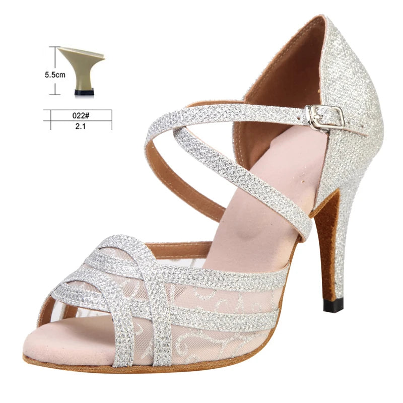 NATASHA Latin Dance Shoes 2023 Summer New High Heel White Cross Band Sexy Performance Party Dance Shoes 10cm  Amaijoin