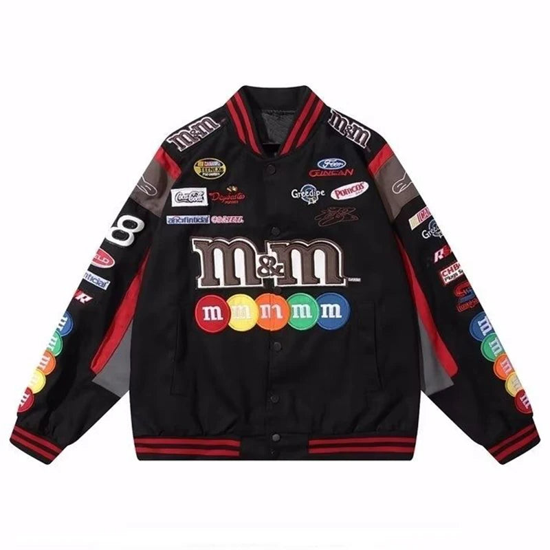 Bomber Jacket Men Women Hip Hop Embroidery Motorcycle Loose Baseball Coat Casual High Quality Street Racing Varsity Outerwear  Amaijoin