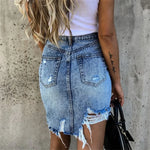 Load image into Gallery viewer, Fashion Irregular Hem Wrap Hip Skirt 2024 Summer Slim Broken Holes Denim Half-body Dresses Female Comfortable Casual Streetwear  Amaijoin
