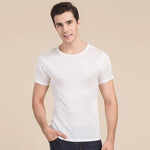 Load image into Gallery viewer, High Quality Mulberry Silk AAA grade Round  Neck Short Sleeve Men shirt Knitted Large Middle Thin Cultural  White Black Silver  Amaijoin
