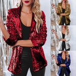 Load image into Gallery viewer, Women Sequins Sequin Jacket Casual Long Sleeve Glitter Party Shiny Lapel Coat Vintage Lapel Sequins Jackets Club Party Wear  Amaijoin
