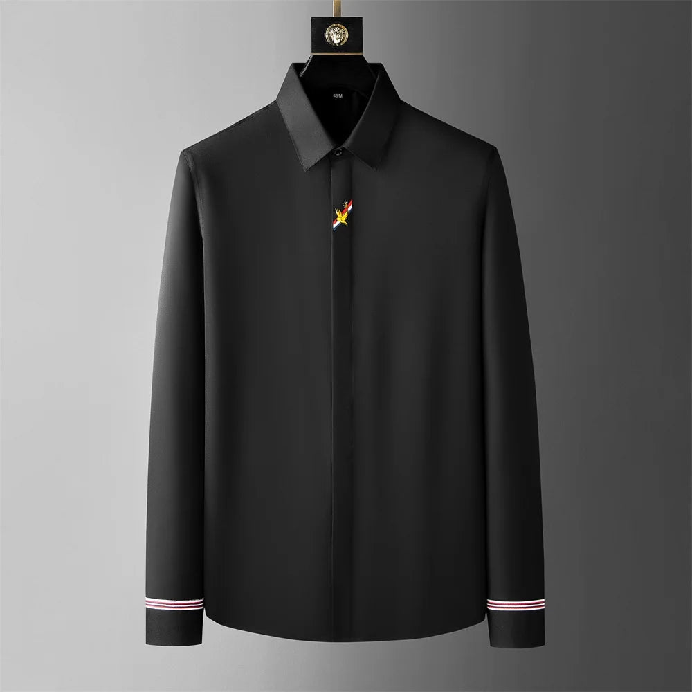 Brand Clothing Luxury Embroidery Shirts Men Long Sleeve Slim Fit Casual Shirts High-quality Business Social Party Tuxedo Blouse  Amaijoin