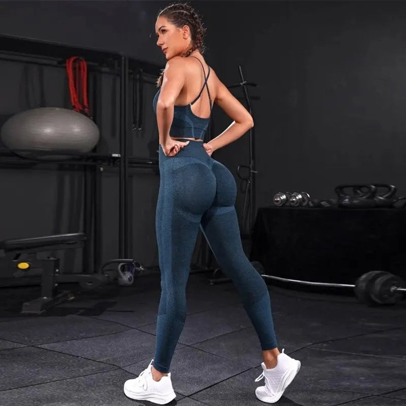 2 Pieces Women's Tracksuit Seamless Yoga Set Workout Sportswear Gym Clothing High Waist Leggings Fitness Sports Suits  Amaijoin