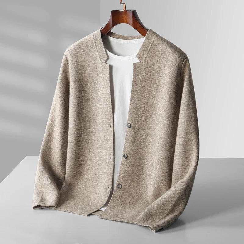 New Men Cashmere Wool Stand-Up Collar Cardigan Casual Knit Business Coat Autumn Winter Youth Versatile Warm Men Jacket  Amaijoin