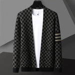 Load image into Gallery viewer, High end brand  plaid knitted men&#39;s cardigan 2023spring and autumn new fashion stripe Korean casual pocket shawl sweater coat  Amaijoin
