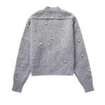 Load image into Gallery viewer, Willshela Women Fashion With Faux Pearl Grey Front Zipper Bomber Jackets Vintage O-Neck Long Sleeves Female Chic Lady Outfits  Amaijoin
