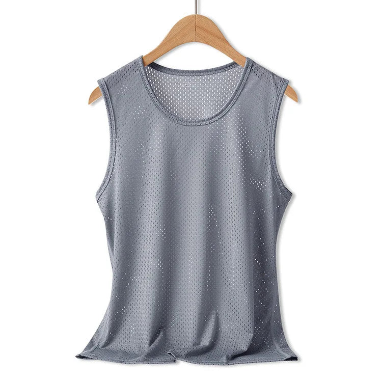 Men Vest Ice Silk Quick-drying Bodybuilding Tank Fitness Muscle Mesh Breathable Sleeveless T-Shirts Casual Sport Tops Undershirt  Amaijoin