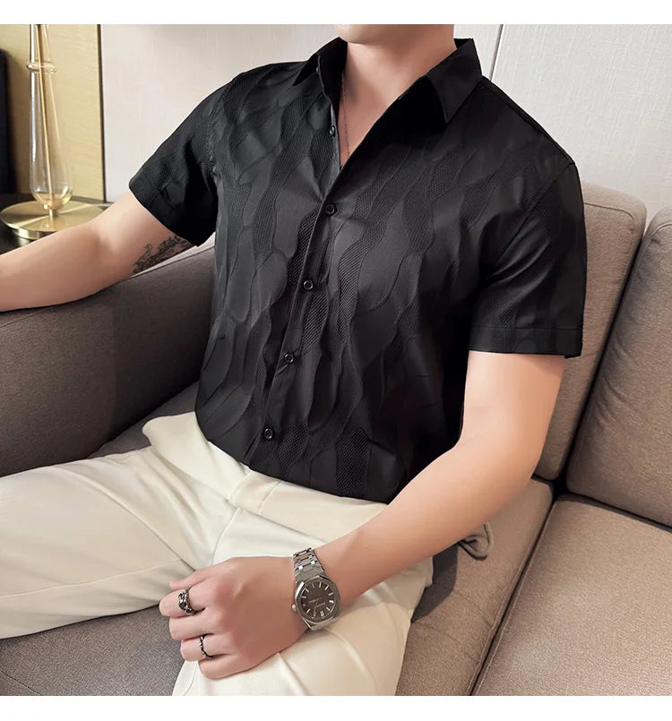 High End Printed Shirt for Men Short Sleeve Slim Fit Casual Shirts Fashion Office Social Dress Shirts 2024 Summer Men Clothing  Amaijoin