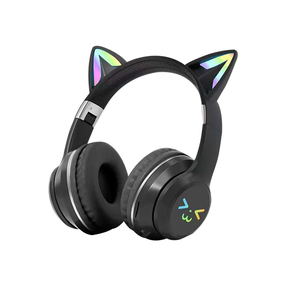 Gradient wireless Headphones RGB cute cat ear Bluetooth Earphones with microphone Stereo Music Game Earphone Girls Kids Gifts  Amaijoin