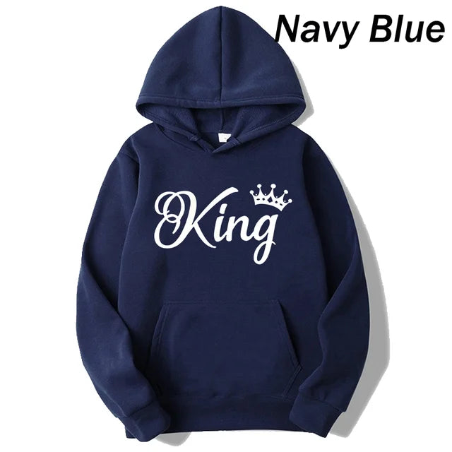 Fashion Men Women Long Sleeve Pullover Hooded Sweatshirts Unisex King and Queen Print Hoodie Casual Streetwear Couple Sweatshirt  Amaijoin