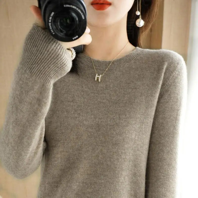 Warm Sweater for Women Wool Soft O-neck Pullover Autumn Winter Casual Knit Top Solid Color Regular Female Knitwear Woolen Woman  Amaijoin