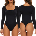 Carregue a imagem no visualizador da Galeria, GUUDIA Spandex Elastic Body Suit Shapewear Women Body Shaper Tummy Control Long Sleeve Open Crotch Big U Neck Seamless Shapers  Amaijoin
