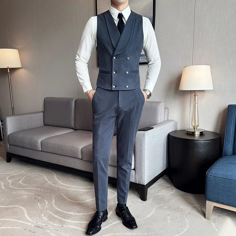 High Quality Men's British Business Suit Vest Men's Brand Clothing Slim-fit Vest Men's Double-breasted Blazer Dress Waistcoat  Amaijoin