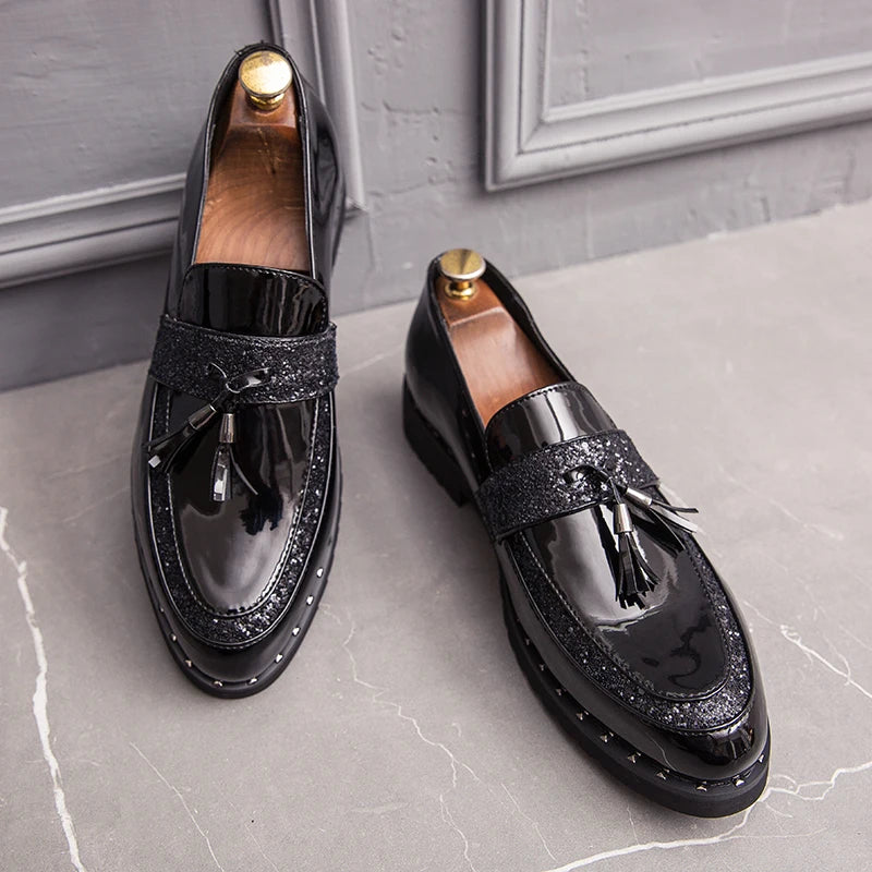 2022 New Fashion Mens Sequined Tassel Shoes Handmade Retro Comfortable Soft Non-slip Loafers Male Casual Leather Shoes 38-44  Amaijoin