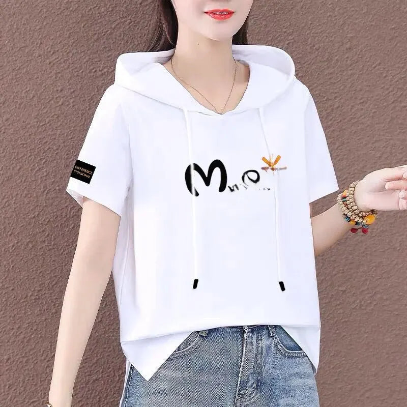 Short Sleeve Summer Thin White T-shirt Women Casual Fashion Top Loose Style Polyester Fabric Cartoon Design  Amaijoin